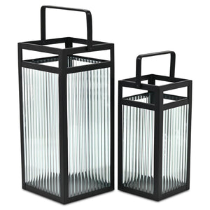 HomeRoots Set of Two Gold Metal Lantern Candle Holders – Elegant Floor Accents for Stunning Decor & Lighting 716304