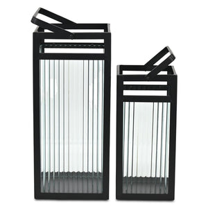 HomeRoots Set of Two Gold Metal Lantern Candle Holders – Elegant Floor Accents for Stunning Decor & Lighting 716304