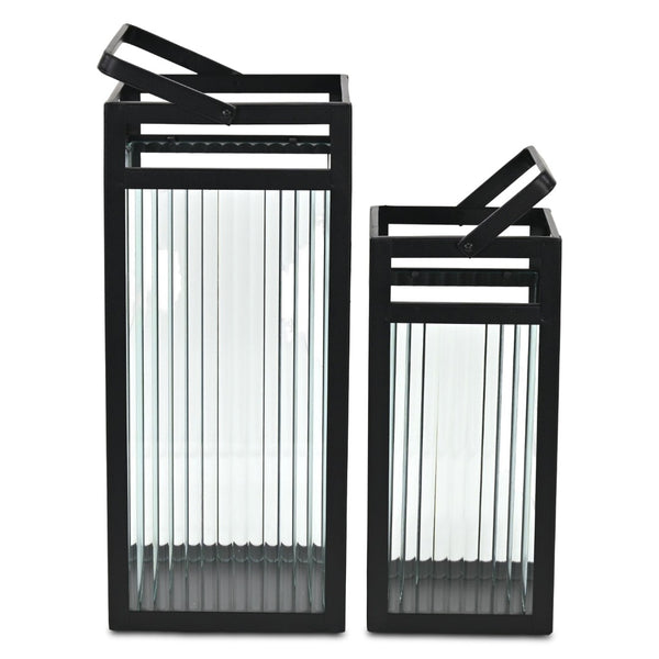 HomeRoots Set of Two Gold Metal Lantern Candle Holders – Elegant Floor Accents for Stunning Decor & Lighting 716304