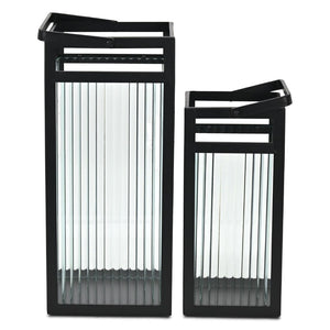 HomeRoots Set of Two Gold Metal Lantern Candle Holders – Elegant Floor Accents for Stunning Decor & Lighting 716304