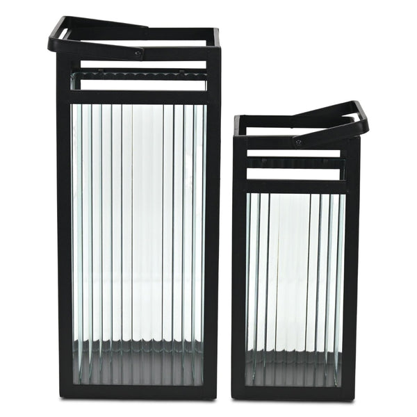 HomeRoots Set of Two Gold Metal Lantern Candle Holders – Elegant Floor Accents for Stunning Decor & Lighting 716304