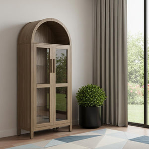 HomeRoots 30" Black Wood Oval Accent Cabinet - Stylish Storage Solution for Modern Living & Dining Spaces 716312