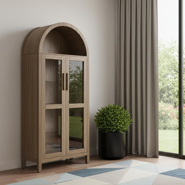 HomeRoots 30" Black Wood Oval Accent Cabinet - Stylish Storage Solution for Modern Living & Dining Spaces 716312