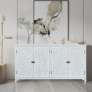 HomeRoots 32" Chic White and Gold Wood Accent Cabinet with Two Doors - Stylish Storage for Any Room 716314