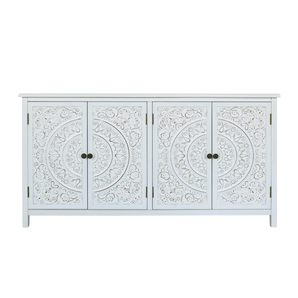 HomeRoots 32" Chic White and Gold Wood Accent Cabinet with Two Doors - Stylish Storage for Any Room 716314