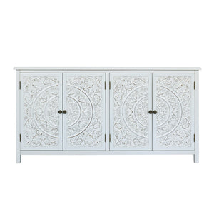 HomeRoots 32" Chic White and Gold Wood Accent Cabinet with Two Doors - Stylish Storage for Any Room 716314