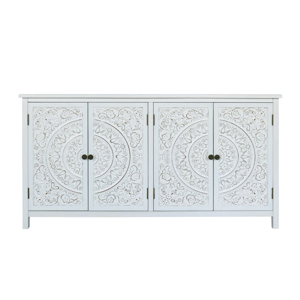 HomeRoots 32" Chic White and Gold Wood Accent Cabinet with Two Doors - Stylish Storage for Any Room 716314