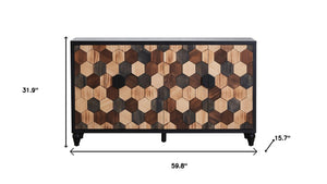 HomeRoots 59" Black Wood Accent Cabinet – Modern Storage Solution with Four Doors for Stylish Home Organization 716316