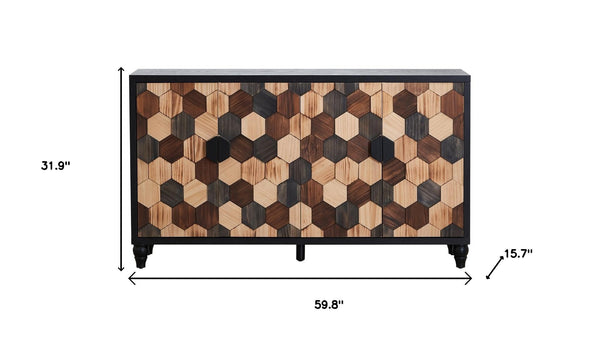 HomeRoots 59" Black Wood Accent Cabinet – Modern Storage Solution with Four Doors for Stylish Home Organization 716316