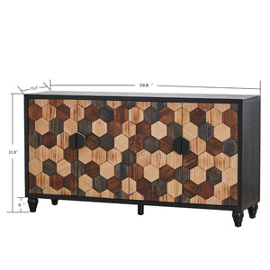 HomeRoots 59" Black Wood Accent Cabinet – Modern Storage Solution with Four Doors for Stylish Home Organization 716316