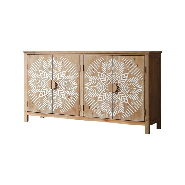 HomeRoots 60" Black and Gold Wood Accent Cabinet - Elegant Storage Solution with Four Doors for Any Room Decor 716321