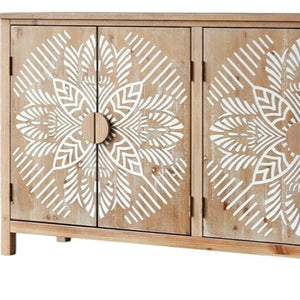 HomeRoots 60" Black and Gold Wood Accent Cabinet - Elegant Storage Solution with Four Doors for Any Room Decor 716321