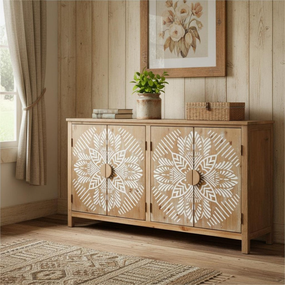 HomeRoots 60" Black and Gold Wood Accent Cabinet - Elegant Storage Solution with Four Doors for Any Room Decor 716321