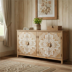 HomeRoots 60" Black and Gold Wood Accent Cabinet - Elegant Storage Solution with Four Doors for Any Room Decor 716321