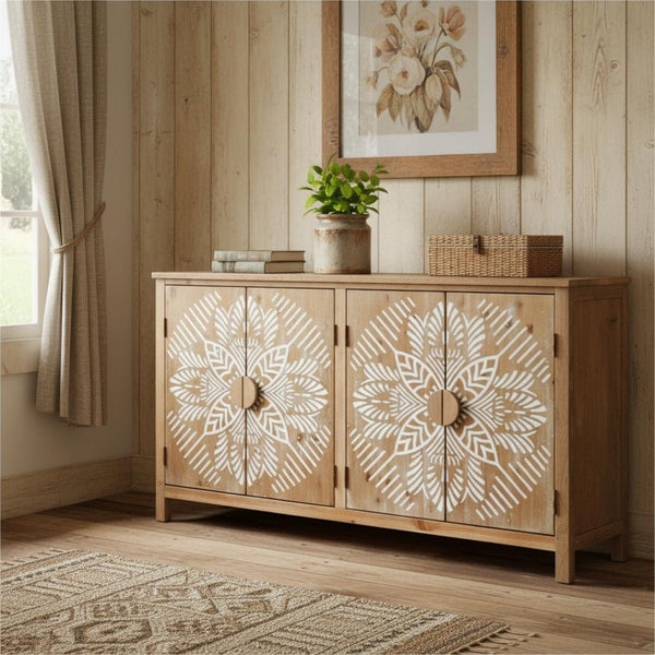 HomeRoots 60" Black and Gold Wood Accent Cabinet - Elegant Storage Solution with Four Doors for Any Room Decor 716321