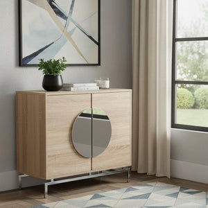 HomeRoots 28" Brown Wood Accent Cabinet - Stylish Storage with Two Doors, One Drawer & Rustic Elegance 716323