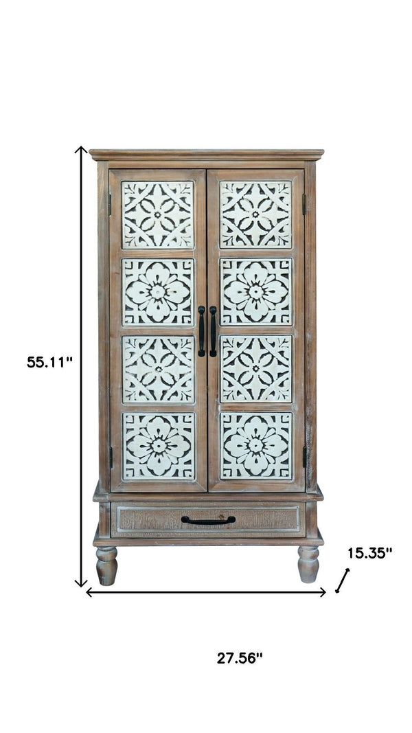 HomeRoots 27" White Wood Accent Cabinet - Stylish Storage Solution with Doors & Drawers for Modern Homes 716324