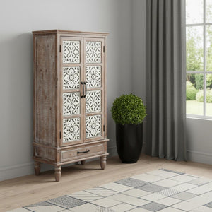 HomeRoots 27" White Wood Accent Cabinet - Stylish Storage Solution with Doors & Drawers for Modern Homes 716324