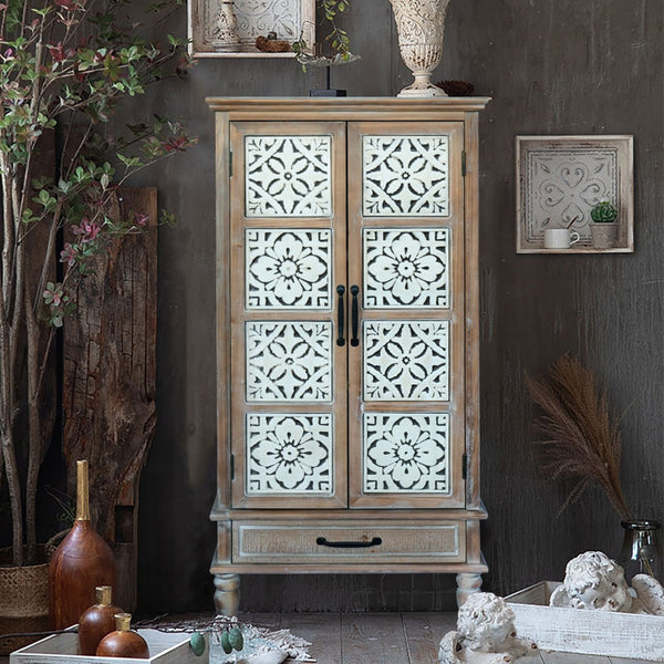 HomeRoots 27" White Wood Accent Cabinet - Stylish Storage Solution with Doors & Drawers for Modern Homes 716324