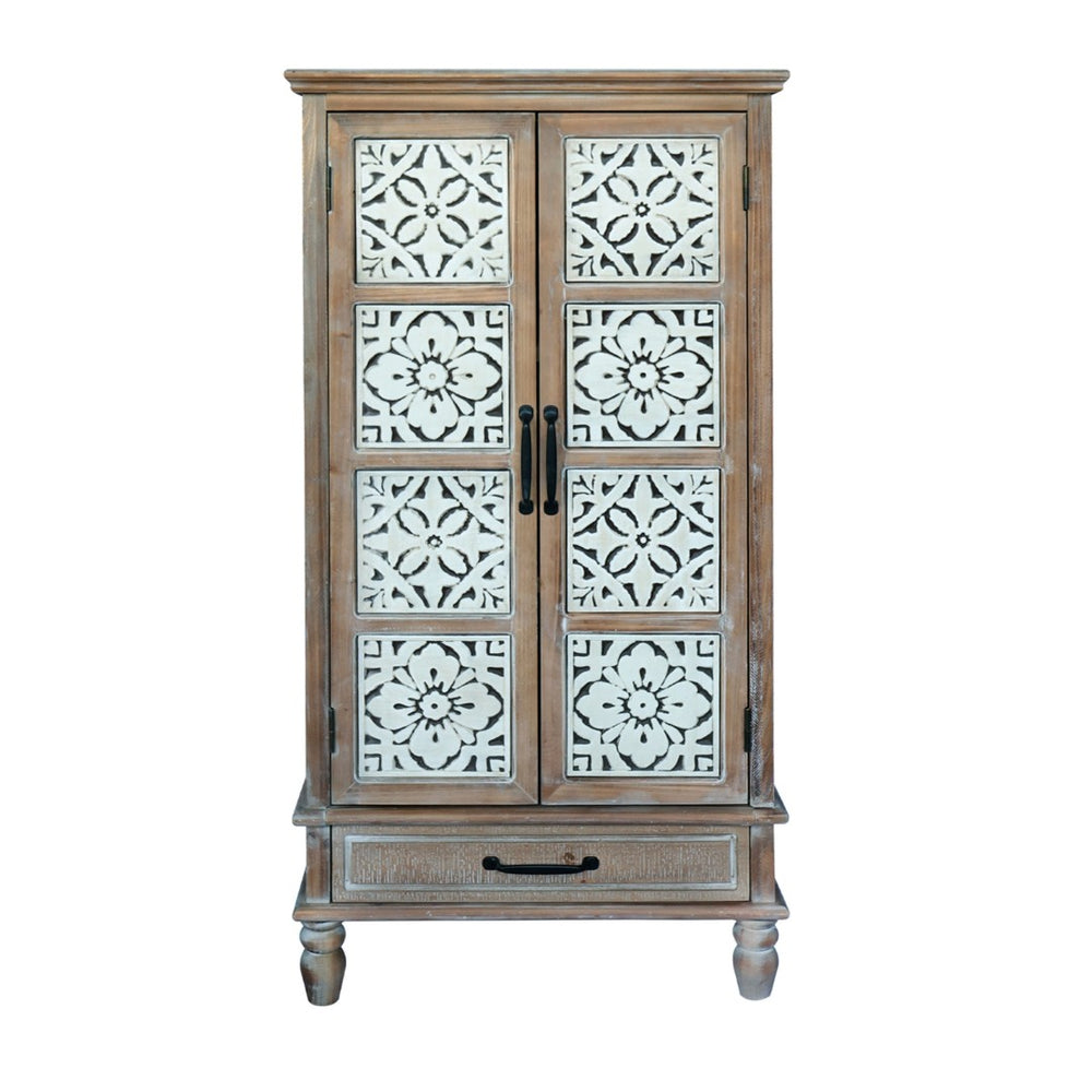HomeRoots 27" White Wood Accent Cabinet - Stylish Storage Solution with Doors & Drawers for Modern Homes 716324