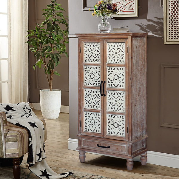 HomeRoots 27" White Wood Accent Cabinet - Stylish Storage Solution with Doors & Drawers for Modern Homes 716324