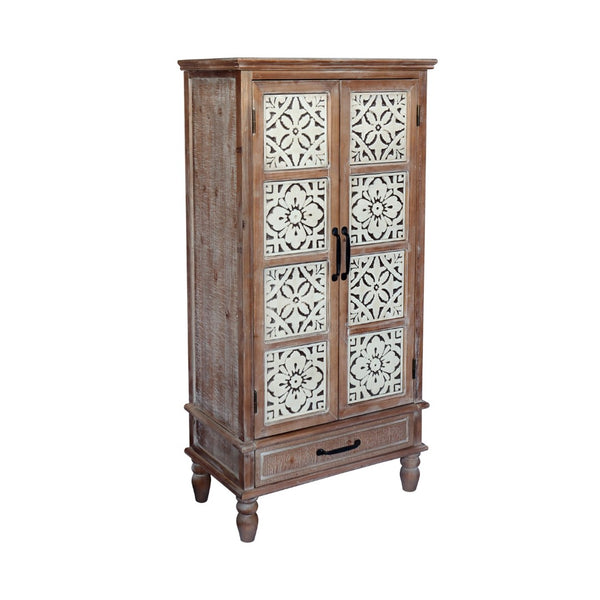 HomeRoots 27" White Wood Accent Cabinet - Stylish Storage Solution with Doors & Drawers for Modern Homes 716324