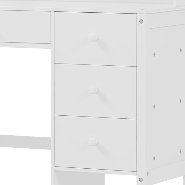 English Elm Vintage 40'' Home Executive Desk Set with Upholstered Chair and Built-In Bookshelf for Stylish Productivity White 44 L x 23 W x 13.5 H N733P272894K