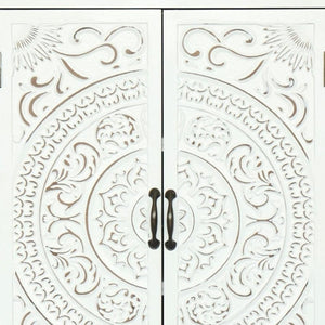 HomeRoots 55" Brown Solid Wood Carved American Flag Cabinet - Three Doors, Two Drawers, Rustic Accent Storage 716325