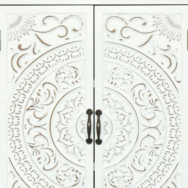 HomeRoots 55" Brown Solid Wood Carved American Flag Cabinet - Three Doors, Two Drawers, Rustic Accent Storage 716325