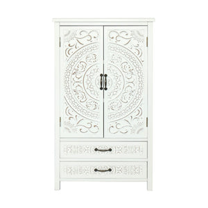 HomeRoots 55" Brown Solid Wood Carved American Flag Cabinet - Three Doors, Two Drawers, Rustic Accent Storage 716325