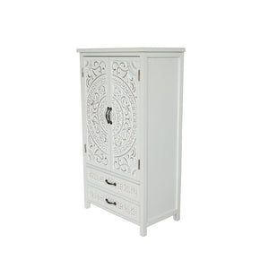 HomeRoots 55" Brown Solid Wood Carved American Flag Cabinet - Three Doors, Two Drawers, Rustic Accent Storage 716325