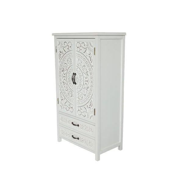 HomeRoots 55" Brown Solid Wood Carved American Flag Cabinet - Three Doors, Two Drawers, Rustic Accent Storage 716325
