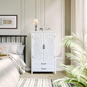 HomeRoots 55" Brown Solid Wood Carved American Flag Cabinet - Three Doors, Two Drawers, Rustic Accent Storage 716325