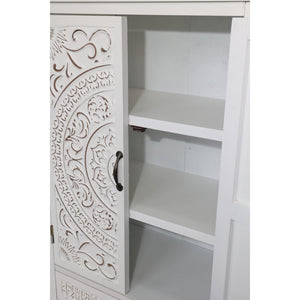 HomeRoots 55" Brown Solid Wood Carved American Flag Cabinet - Three Doors, Two Drawers, Rustic Accent Storage 716325