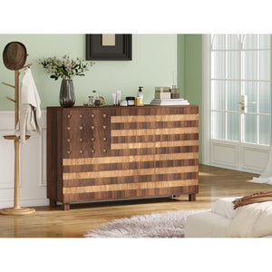 HomeRoots 43" Elegant Brown Wood Paneled Accent Cabinet with Hidden Storage, Drawers & Versatile Design 716326