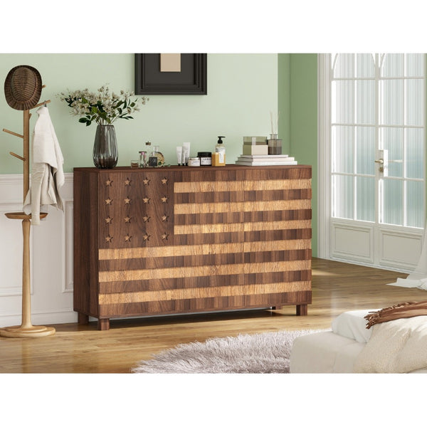 HomeRoots 43" Elegant Brown Wood Paneled Accent Cabinet with Hidden Storage, Drawers & Versatile Design 716326