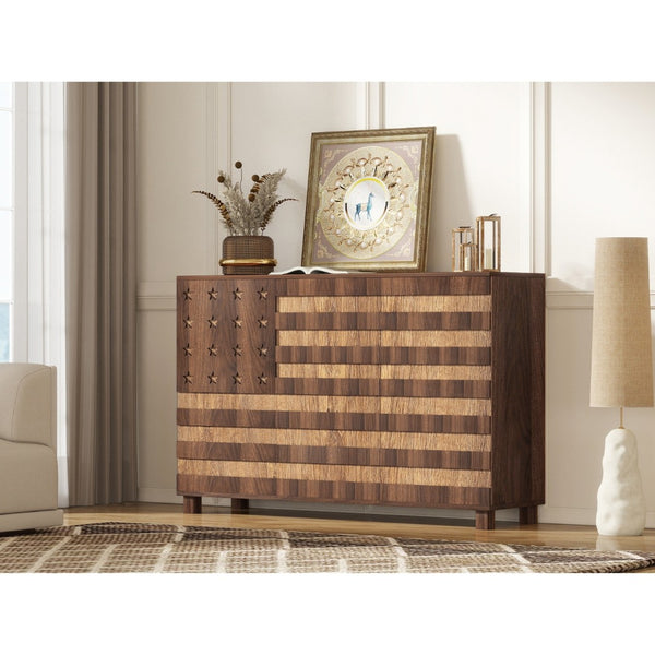 HomeRoots 43" Elegant Brown Wood Paneled Accent Cabinet with Hidden Storage, Drawers & Versatile Design 716326