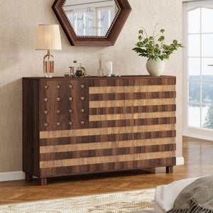HomeRoots 43" Elegant Brown Wood Paneled Accent Cabinet with Hidden Storage, Drawers & Versatile Design 716326