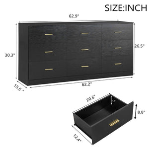HomeRoots 63" Brown Wood Accent Cabinet - Stylish Nine-Drawer Storage Solution for Modern Spaces & Decor 716334