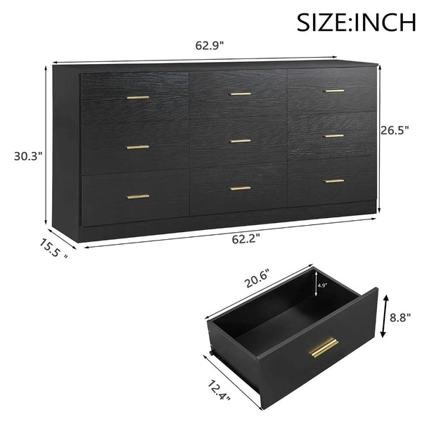 HomeRoots 63" Brown Wood Accent Cabinet - Stylish Nine-Drawer Storage Solution for Modern Spaces & Decor 716334