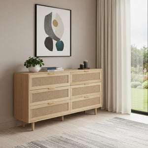 HomeRoots 59" White Wood Accent Cabinet - Stylish Storage Solution with 6 Drawers for Modern Home Décor 716336