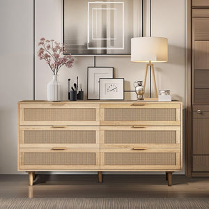 HomeRoots 59" White Wood Accent Cabinet - Stylish Storage Solution with 6 Drawers for Modern Home Décor 716336