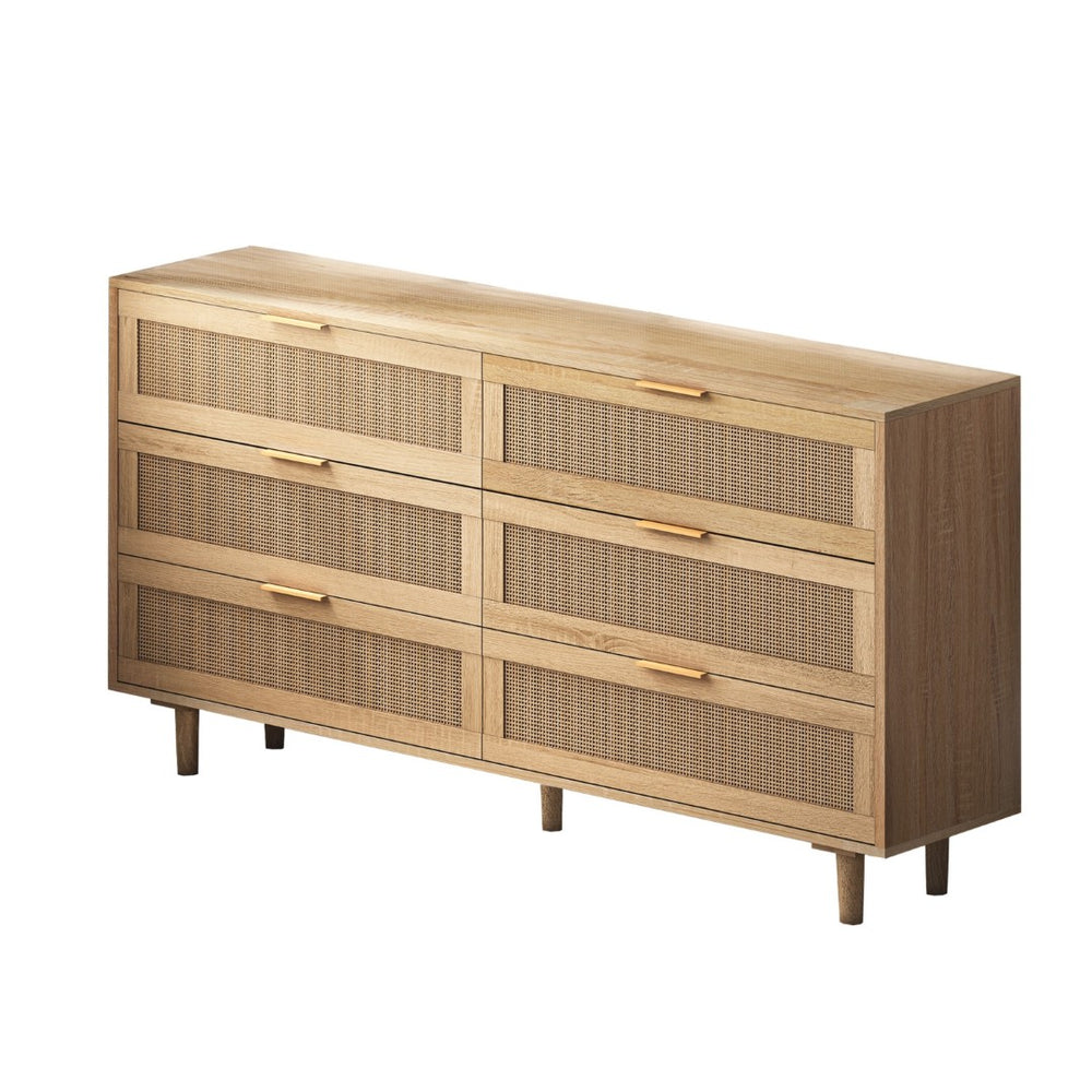 HomeRoots 59" White Wood Accent Cabinet - Stylish Storage Solution with 6 Drawers for Modern Home Décor 716336