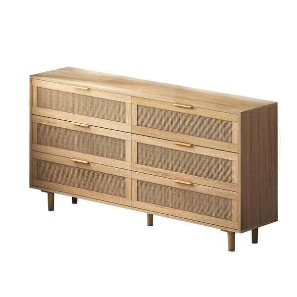 HomeRoots 59" White Wood Accent Cabinet - Stylish Storage Solution with 6 Drawers for Modern Home Décor 716336