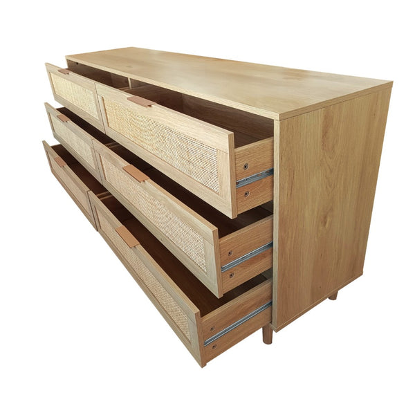 HomeRoots 59" White Wood Accent Cabinet - Stylish Storage Solution with 6 Drawers for Modern Home Décor 716336
