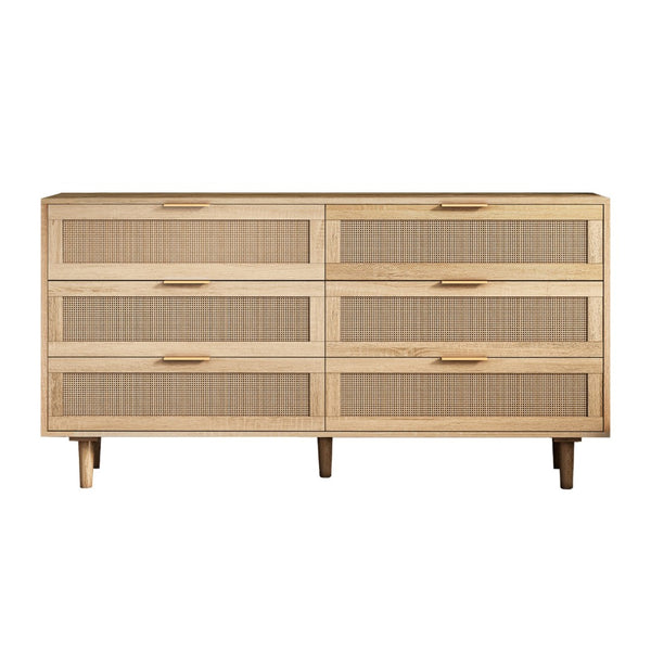 HomeRoots 59" White Wood Accent Cabinet - Stylish Storage Solution with 6 Drawers for Modern Home Décor 716336