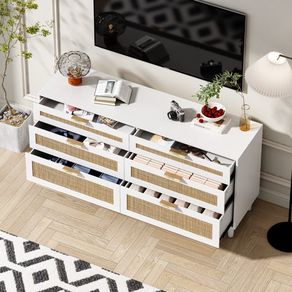 HomeRoots 59" Brown Wood Accent Cabinet - Stylish Storage Solution with Six Drawers for Any Room Decor 716337