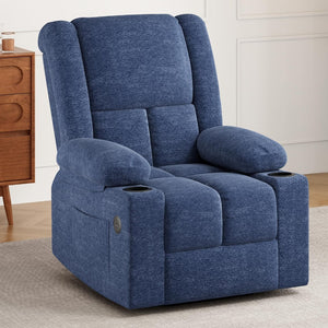 HomeRoots 32" Brown Heated Massage Lift Assist Recliner with USB, Cup Holders & Side Storage for Comfort 716339
