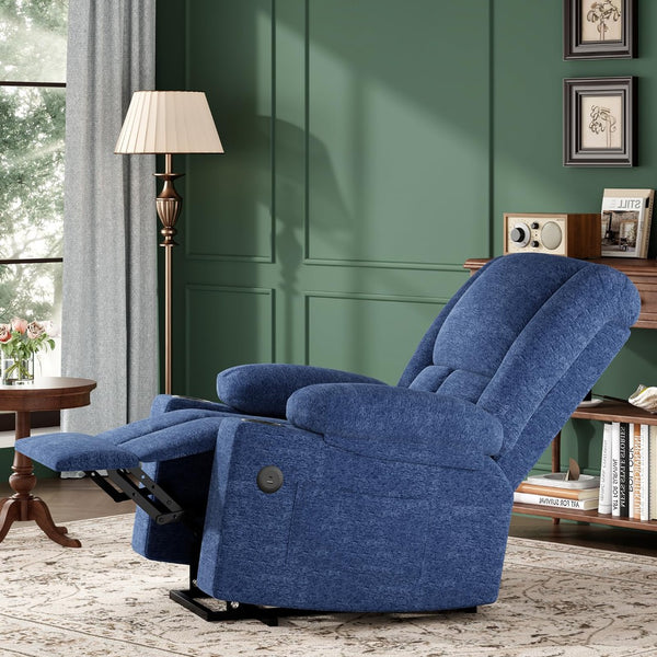 HomeRoots 32" Brown Heated Massage Lift Assist Recliner with USB, Cup Holders & Side Storage for Comfort 716339