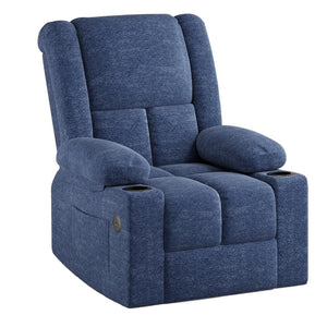 HomeRoots 32" Brown Heated Massage Lift Assist Recliner with USB, Cup Holders & Side Storage for Comfort 716339